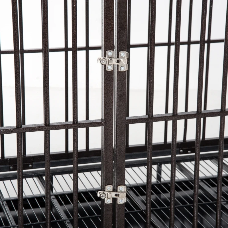 PawHut 42" Heavy Duty Dog Crate Metal Cage Kennel with Lockable Wheels, Double Door and Removable Tray, Brown