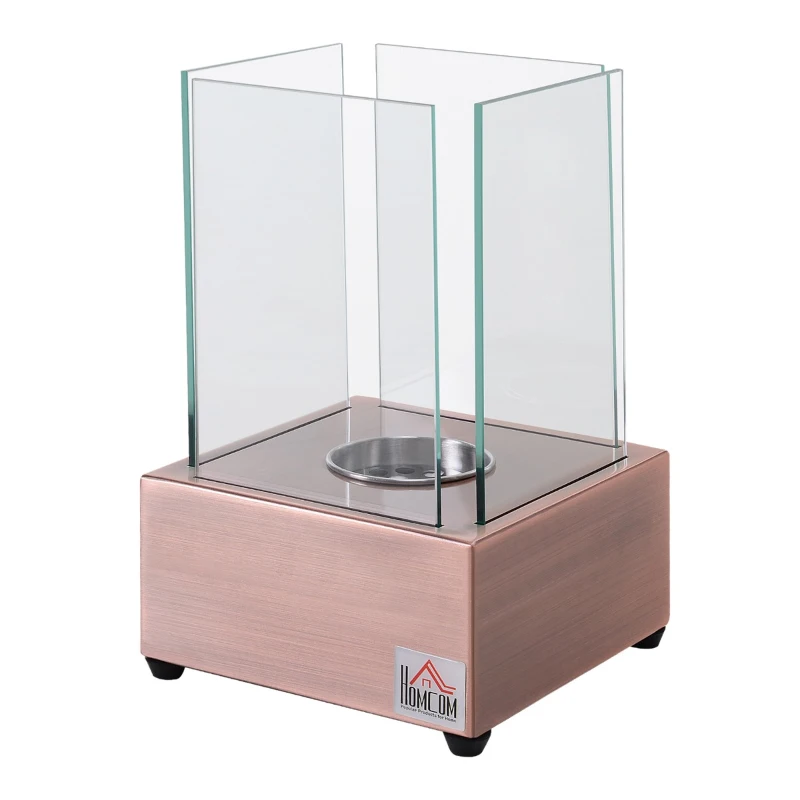 HOMCOM Ethanol Fireplace, 7.75" Tabletop 0.10 Gal Stainless Steel 160 Sq. Ft., Burns up to 2 Hours, Bronze
