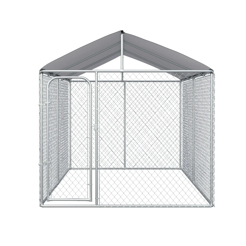 PawHut 13' x 7.5' x 7.5' Dog Kennel, Outdoor Dog Run with Waterproof, UV Resistant Roof, Lockable Door for Large-Sized Dogs, Silver