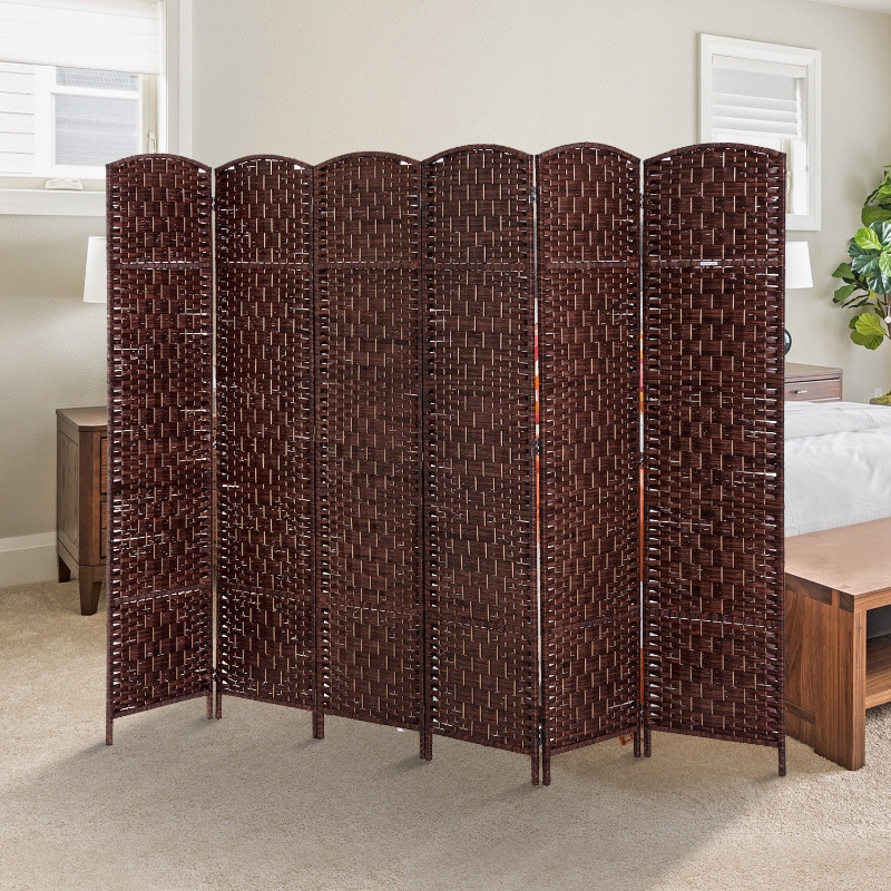 HOMCOM 6' Six Panel Wicker Weave Room Divider Privacy Screen - Chestnut Brown