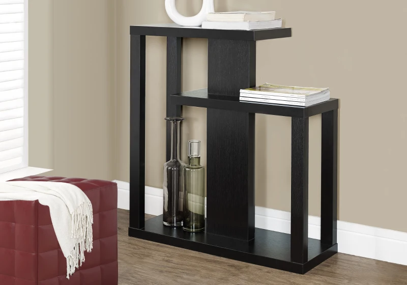 Monarch 32" Modern 3-Tier Open Concept Design Wood Grain-Look Accent Console Table - Cappucinno Brown Finish