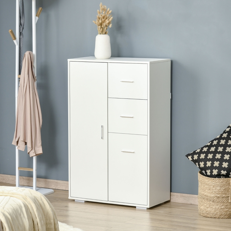 HOMCOM Storage Cabinet with 2 Drawers & 2 Cabinet Free Standing Cupboard Chest, Sideboard Storage Organizer for Living Room, Bedroom, White