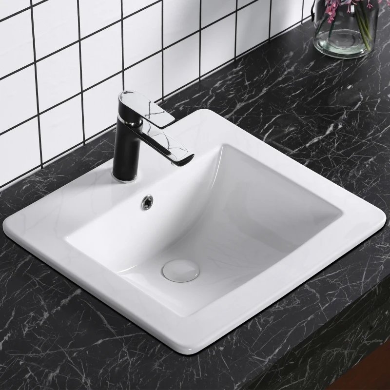 Kleankin 21.25"x 18.25" Bathroom Vessel Sink Modern Under Counter Bathroom Basin Ceramic Vanity Art Basin - White