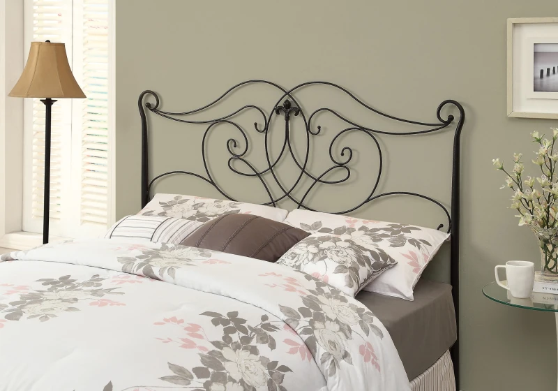 Monarch 62" Traditional Scrolled Black Metal Motif Headboard - Fits Full or Queen Size Bed Frame