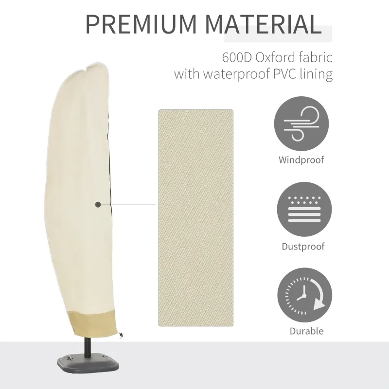 Outsunny 87-Inch Patio Umbrella Cover 600D Waterproof Outdoor Offset Banana Style, Beige and Coffee