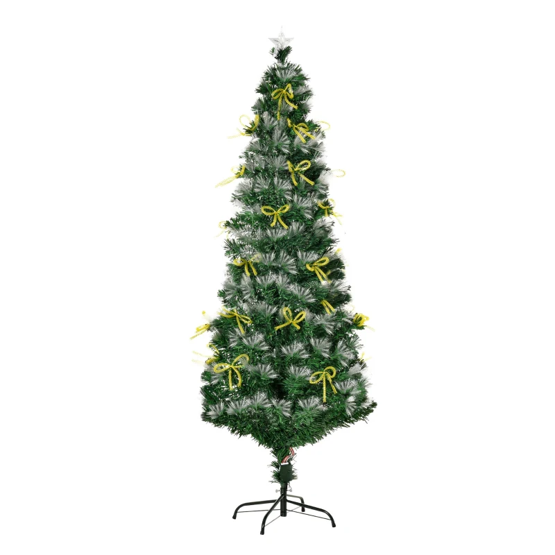 HOMCOM 6FT Prelit Artificial Christmas Tree Fiber Optic LED Light Holiday Home Xmas Decoration with Foldable Feet, Green