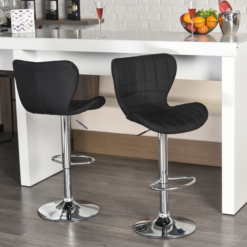 HOMCOM Set of 2 Counter Height Bar Stools Swivel Stool Height Adjustable Bar Chairs with Footrest for Kitchen Dining Home Pub, Black