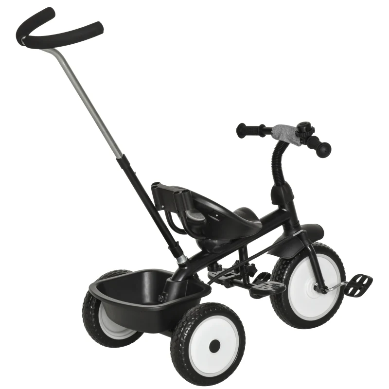 Qaba Baby Tricycle 2 In 1 Trike with Adjustable Canopy Detachable Guardrail Belt for Age 6-60 Months, Grey