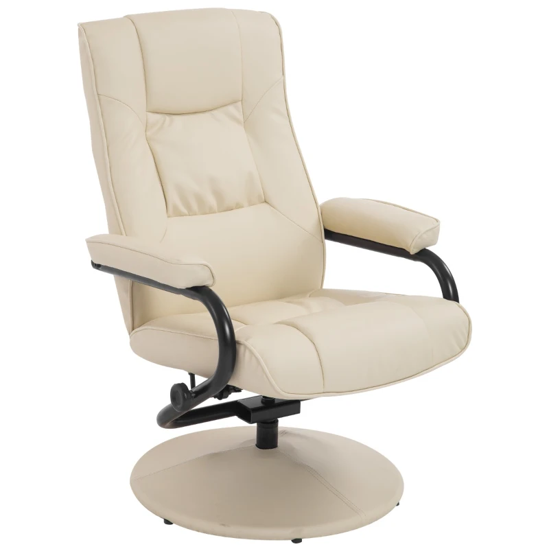 HomCom Ergonomic Faux Leather Lounge Armchair Recliner And Ottoman Set - Cream White