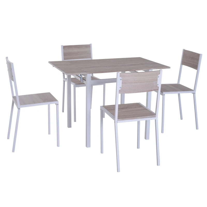 HomCom 5 Piece Drop Leaf Counter Height Dining Table and Chairs Set - Light Grey / White
