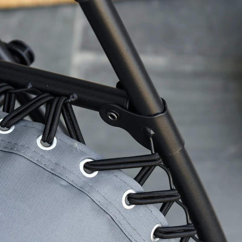 Outsunny Foldable Outdoor Lounge Chair with Footrest, Oversized Padded Zero Gravity Lounge Chair with Headrest, Cup Holders, Armrests for Camping, Lawn, Garden, Pool, Gray