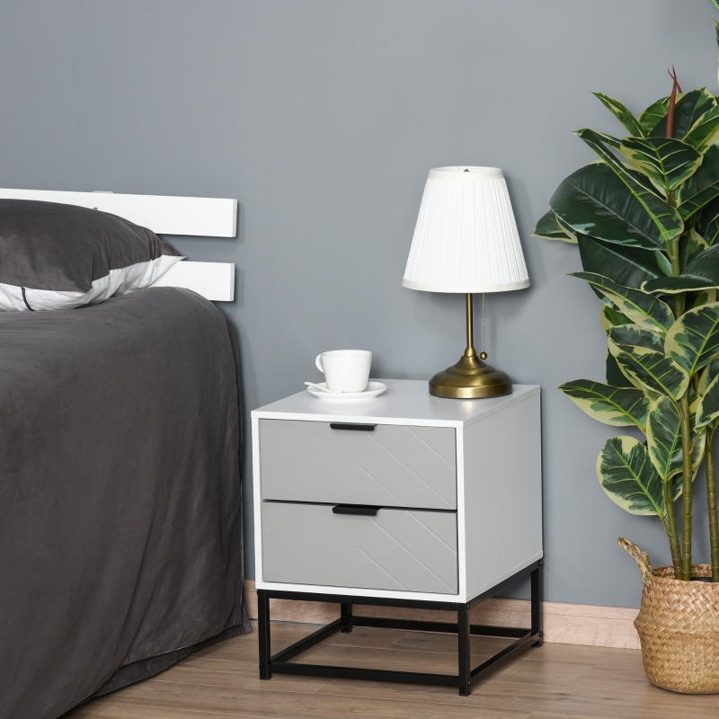 HOMCOM Bedside Cabinet Nightstand with 2 Drawer Unit Storage and Metal Base for Home Office