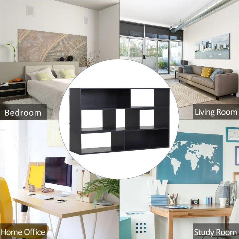 HOMCOM Versatile TV Console  Stand Cabinet Wood Bookcase Storage Shelf Convertible Bookshelf Black