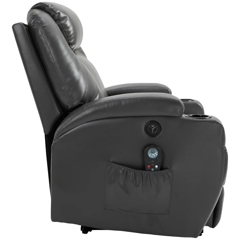 HOMCOM Electric Power Massage Recliner Chair PU leather w/ 8-Point Vibration Waist Heating, USB Port, Dark Grey
