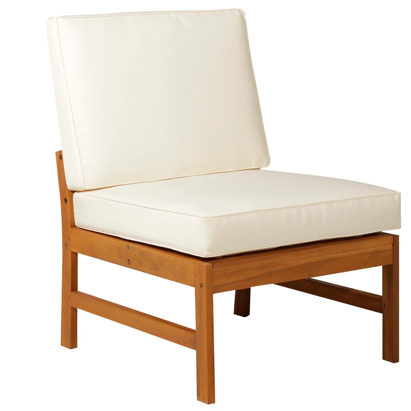 Outsunny 6 Piece L Shape Garden Sofa Set Solid Acacia Wood Garden Furniture Set with a Coffee Table for Yard and Bistro, Cream