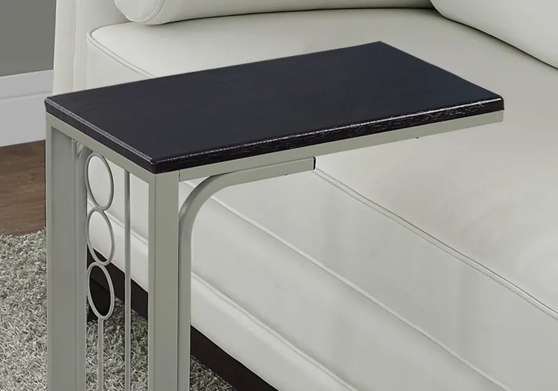 Monarch 25" Contemporary Wood Grain-Look Top Metal Frame C-Shaped Side Accent Table  - Cappuccino Brown Finish