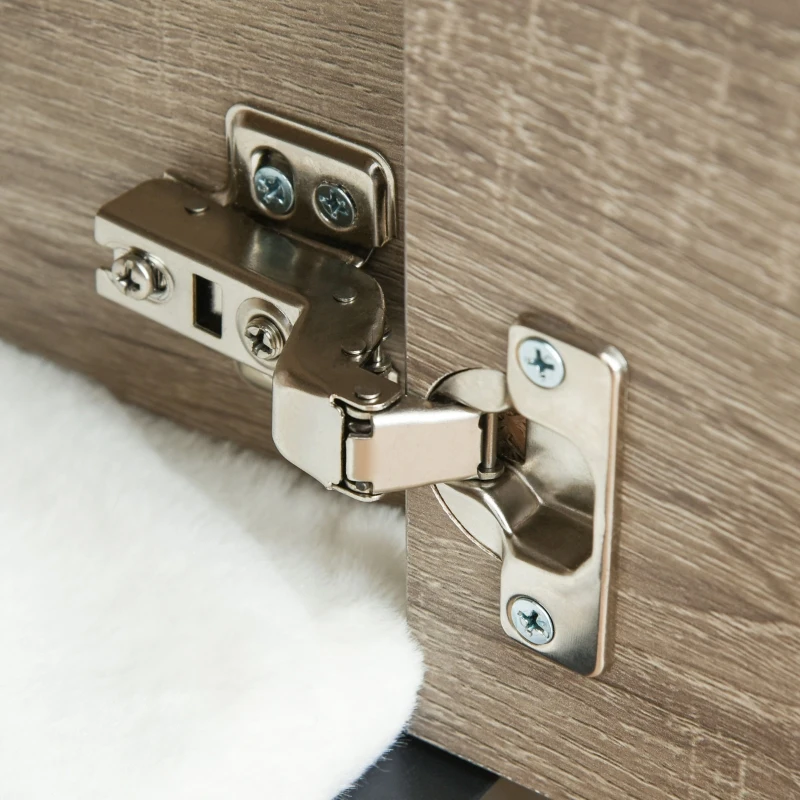 PawHut Wooden Cat House Kitten Condo Shelter Bed w/Soft Cushion Cat Litter Box Enclosure End Table Hideaway Cabinet Storage, Grey