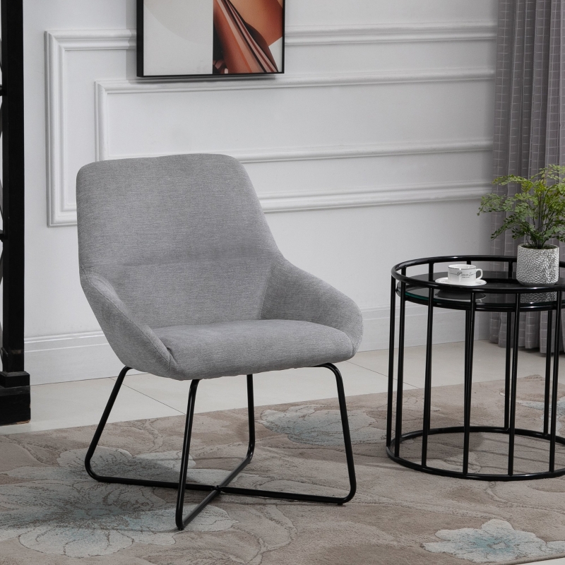 HOMCOM Modern Comfort Style Leisure Accent Armchair with X-Shaped Metal Base and Curved Back for Living Room Dining Room Office Off-White and black