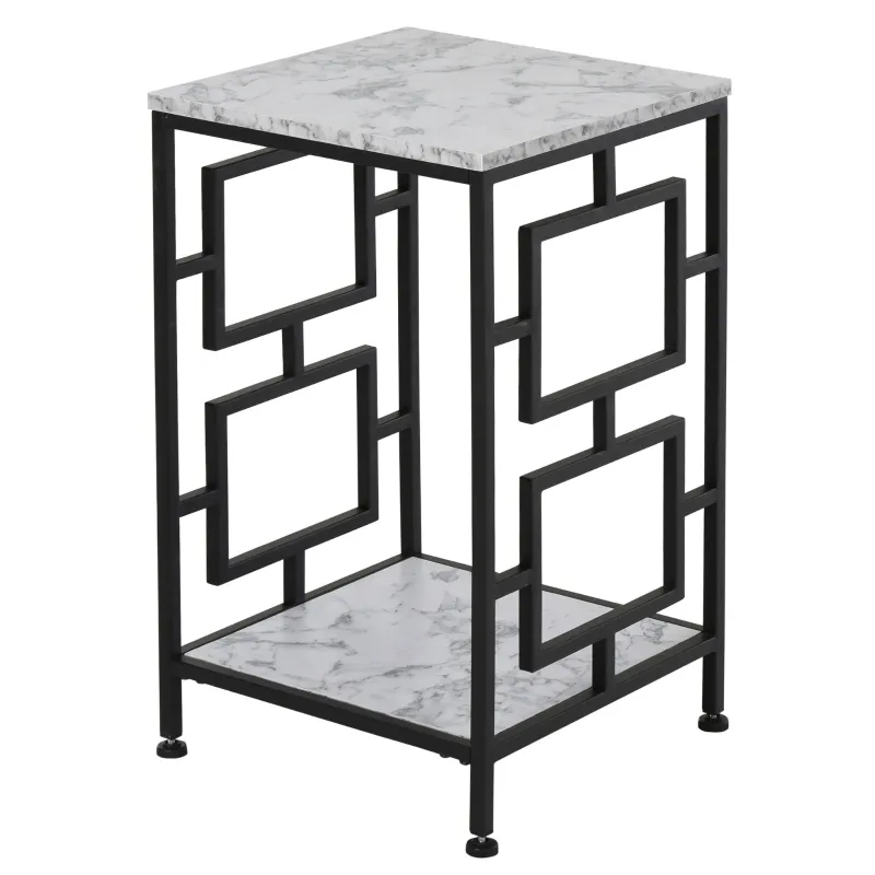 HOMCOM Modern End Table, Nightstand with Marble Textured Top, Sofa Side Table with Metal Frame for Living Room, Black