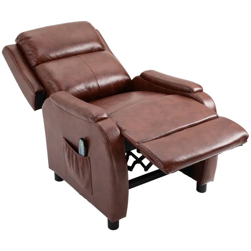 HOMCOM Massage Recliner Chair Padded Seat Cushion 165° Reclining Sofa with Side Pocket for Living Room, PU Leather, Remote Control, Light Brown