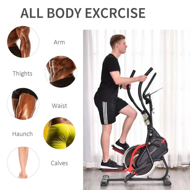 Soozier Stationary Elliptical Cross Trainer Magnetic Resistance Exercise Bike Two-way Cardio Fitness Workout Machine with Flywheel & LCD Digital Monitor Display Phone Holder, for Home Office Gym Black