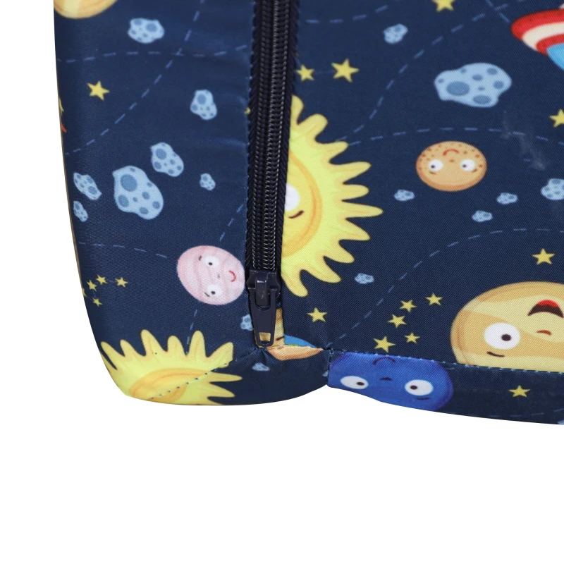 Qaba Kids Fold-Out Couch/Chair Lounger with Space-Themed Washable Fabric & Removable Cushion for 3-6 Years Old, Blue