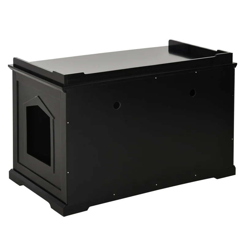 PawHut 37.5" Wooden Covered Mess Free Cat Litter Box End Table Hideaway Cabinet with Storage for Accessories, Black