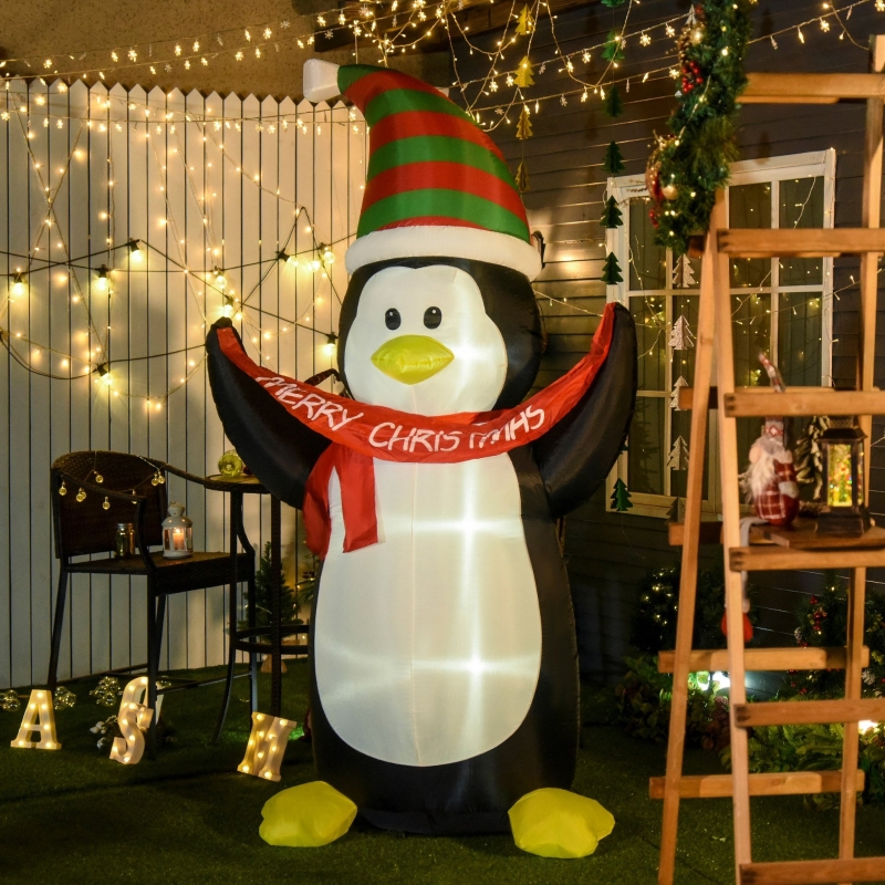 HOMCOM 8' Christmas Inflatable Penguin LED Lights Indoor Outdoor Decoration