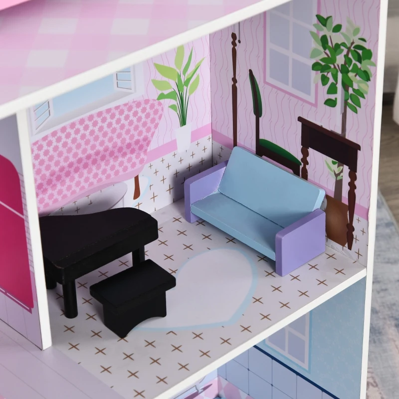 Qaba 2 in 1 Multifunctional Kids kitchen Doll House Toddler Pretend Play Toy Kitchen with Accessories Realistic Play Cooking Set for Girls Boys Pink