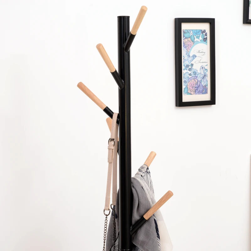 HOMCOM 69" Metal Freestanding Modern Tree Branch 6 Wooden Rack Coat Rack With Marble Base - Black