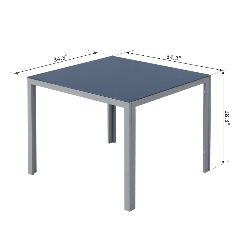 Outsunny 34"x34" Garden Table Dining Desk Tempered Glass Tabletop Backyard Aluminum