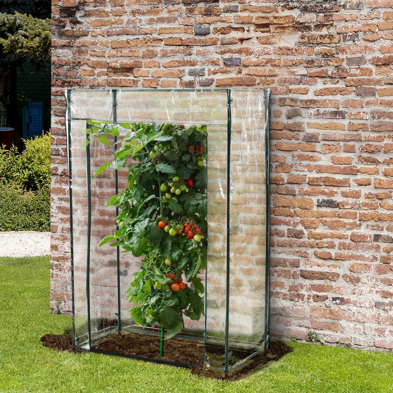 Outsunny Walk-in Garden Greenhouse with Durable Frame Outdoor Garden Tomato Plant House w/ Roll up Door Transparent PVC