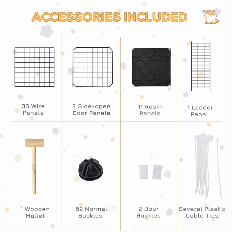 PawHut Pet Playpen with Door, Metal Mesh Cage with Mallet, Black