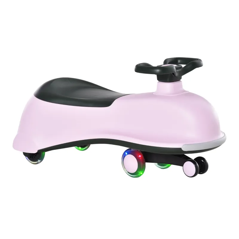 Qaba Ride on Wiggle Car w/LED Flashing Wheels, Swing Car for Toddlers, No Batteries, Gears or Pedals - Twist, Turn, Wiggle Movement to Steer dolphin shaped Pink+Black