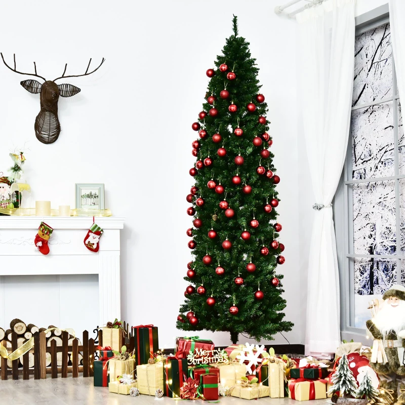 HOMCOM 7.5ft Tall Pre-Lit Slim Douglas Fir Artificial Christmas Tree with Realistic Branches, 350 Warm White LED Lights and 1075 Tips