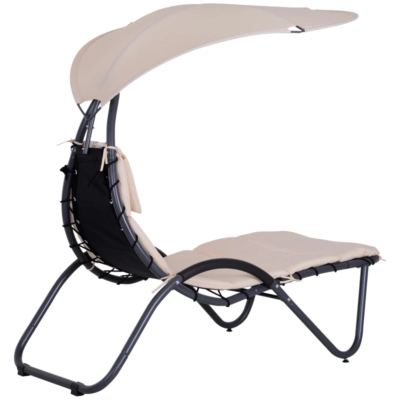 Outsunny Garden Lounge Chaise Outdoor Sleeping Bed Arc Stand Cream