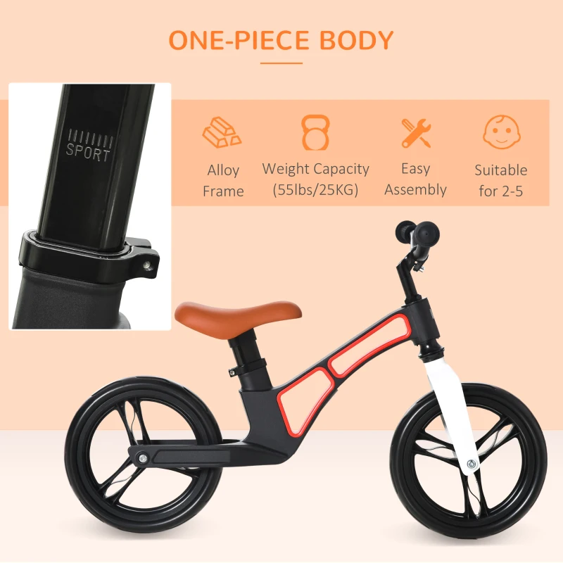 Qaba Kids Balance Bike Lightweight Toddler Bike with Adjustable Seat and Handlebar, No Pedal Magnesium Alloy Bicycle with Footrest for 2-5 Years White