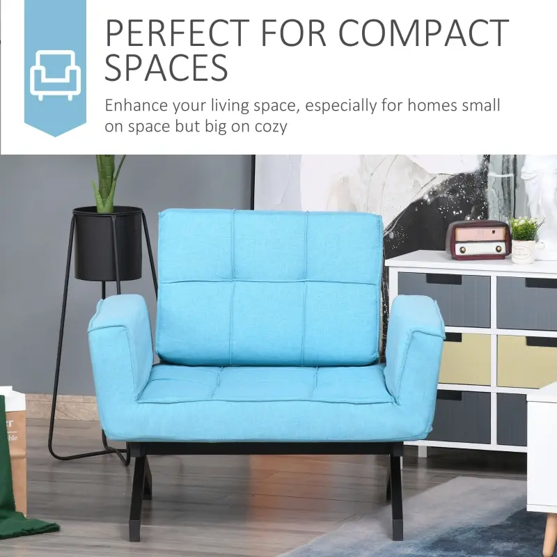 HOMCOM Convertible Accent Chair Single Sofa with Upholstered Fabric Cushion and Steel Legs for Compact Living Room, Blue