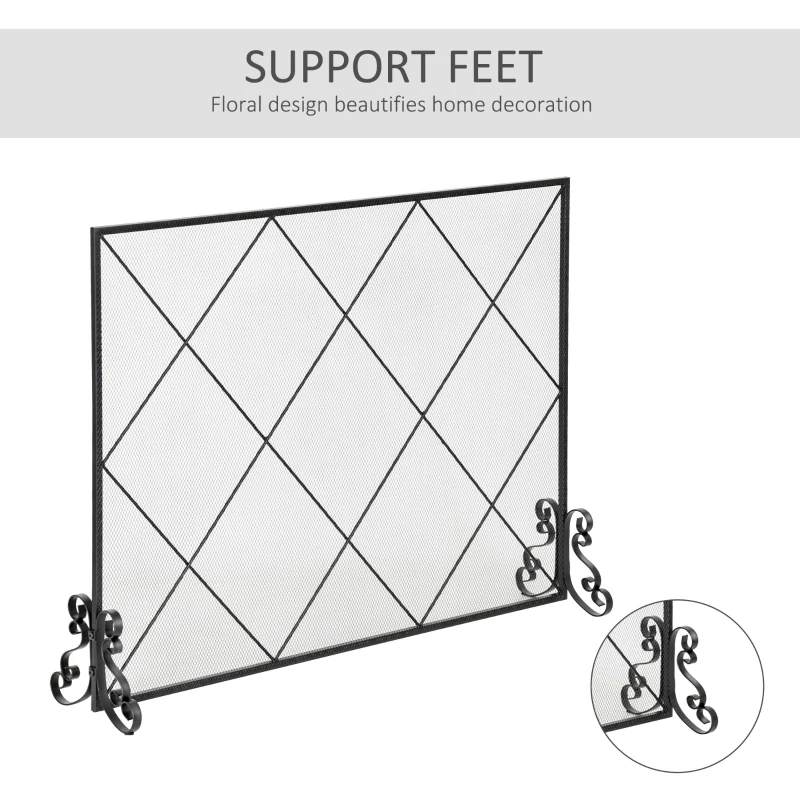 HOMCOM 41x32in Single Panel Fireplace Screen, Steel Mesh Fire Spark Guard Cover Art Modern Decoration for Living Room, Black