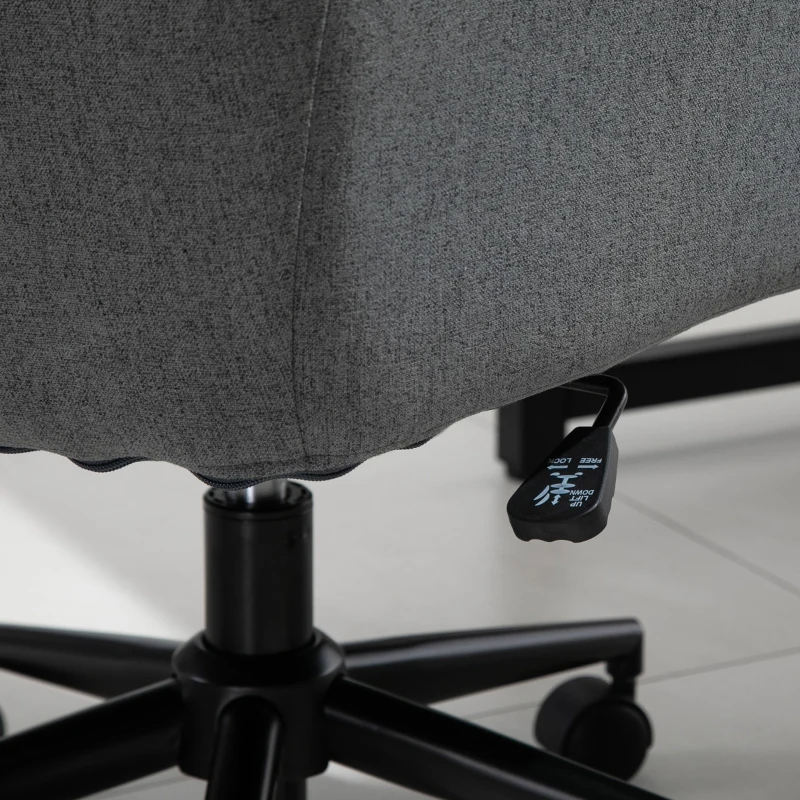 Vinsetto Office Chair Swivel Upholstered Task Chair with Double Thick Padded Backrest, Adjustable Height, Soft Cushioned Seat and 5 Wheels, Grey