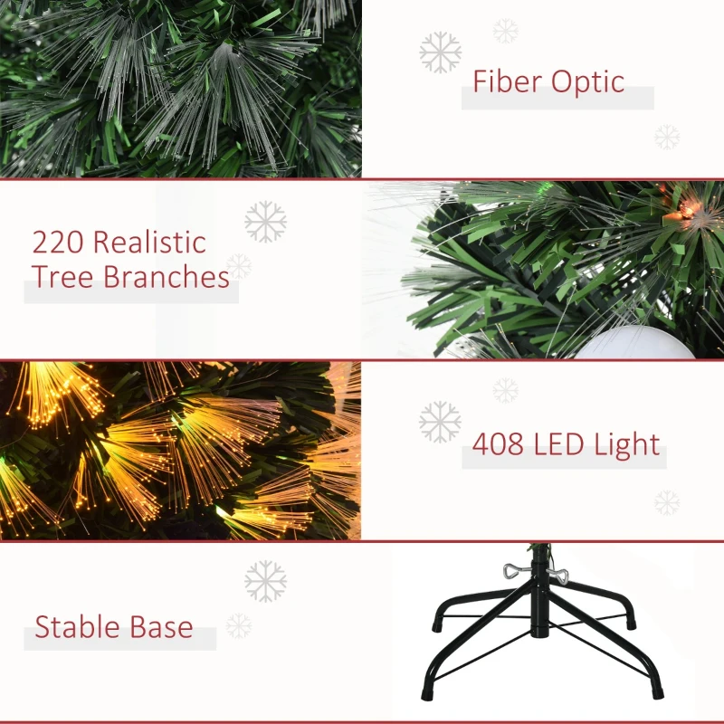HOMCOM 6ft Christmas Tree Pre-Lit Artificial with Pink and Yellow Fiber-Optic Ball LED Lights