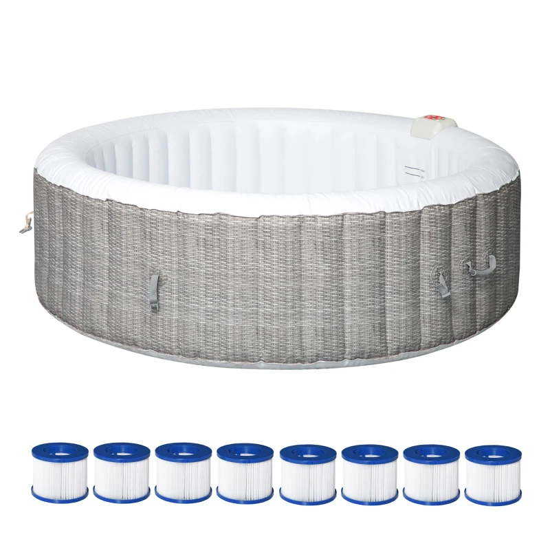 Outsunny 4-6 Person Inflatable Portable Hot Tub Outdoor Round Heated Spa with 130 Jets, Cover, Filter Cartridges, Grey