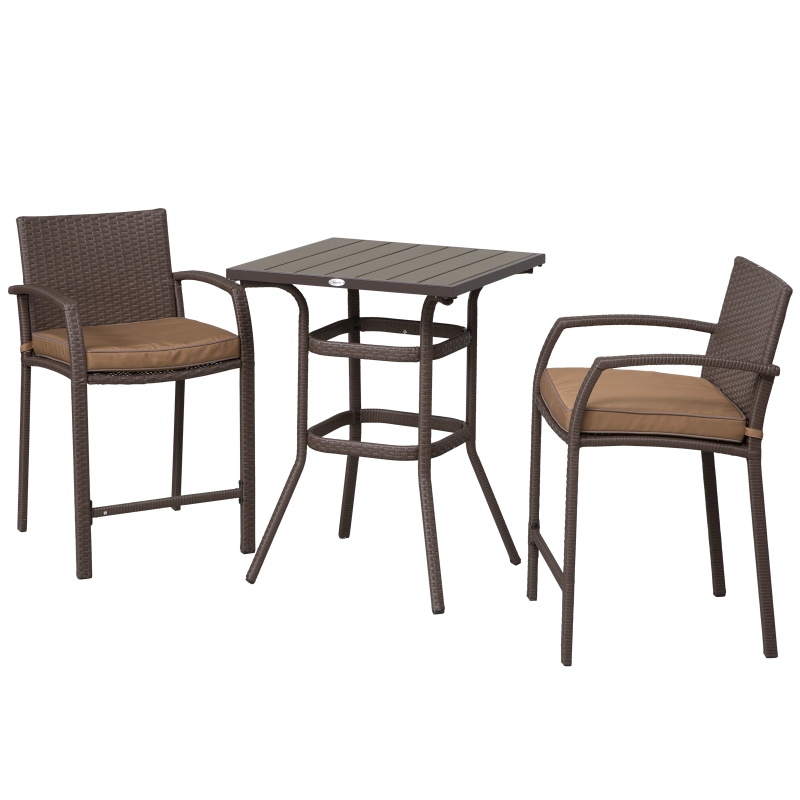 Outsunny 3 Piece Outdoor PE Rattan Wicker Patio Conversation Table Set with 2 Chairs & 1 Center Coffee Table - Brown