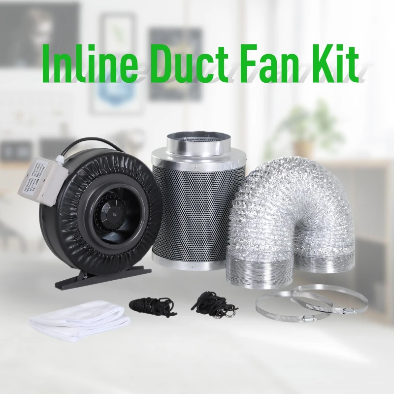 DURHAND 6 Inch Inline Fan Carbon Filter Duct Combo 2 Clamps Hydroponics Grow Room Tent Ventilation Kit