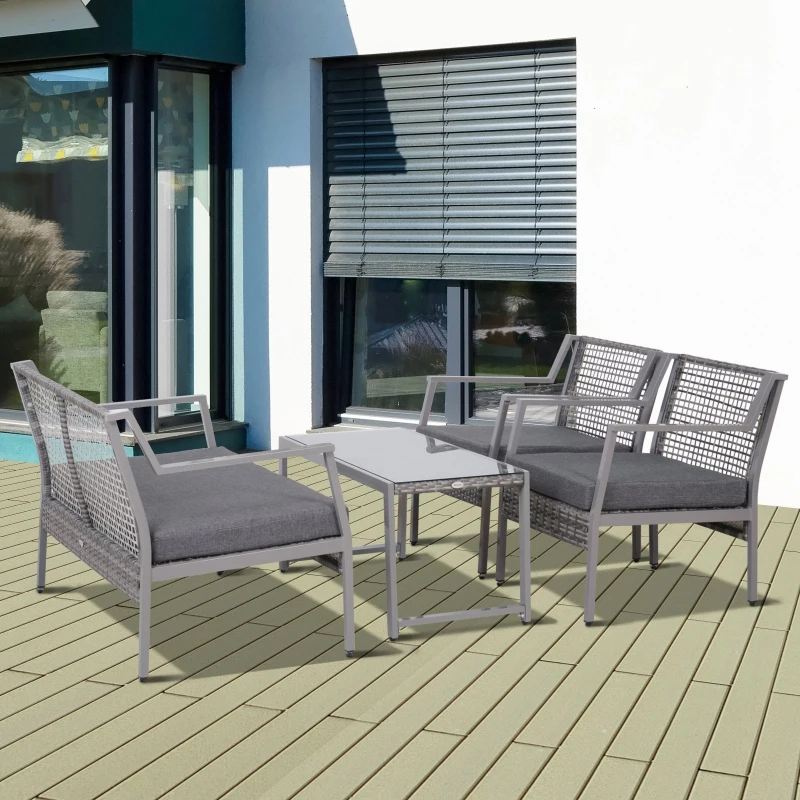 Outsunny 4pcs Outdoor Patio Furniture Set All Weather Wicker Rattan Conversation  Coffee Table Sofa Chair