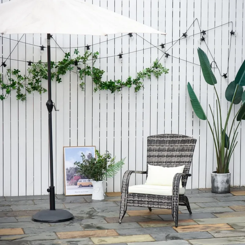 Outsunny Patio Wicker Adirondack Chair, All-Weather Rattan Fire Pit Chair with Soft Cushions, Tall Curved Backrest and Comfortable Armrests, Mixed Brown & Cream White