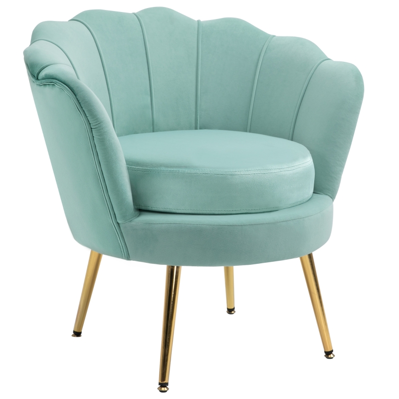HOMCOM Elegant Velvet Fabric Accent Chair/Leisure Club Chair with Gold Metal Legs for Living Room - Green