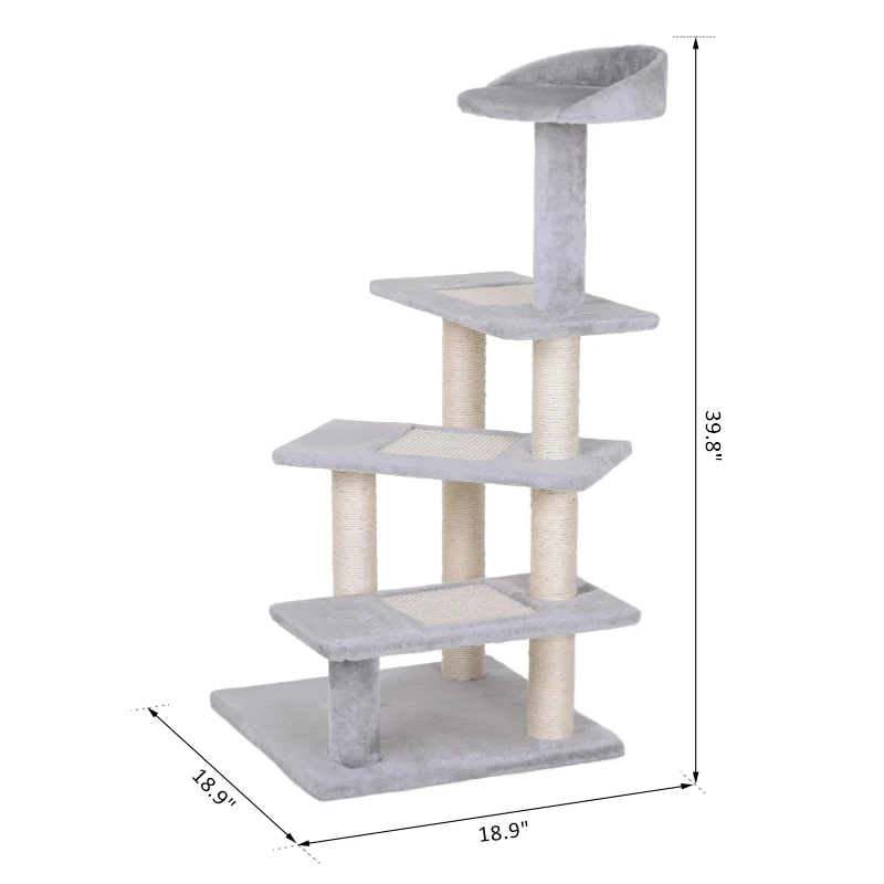 PawHut 40" Cat Tree Scratcher Kitty Activity Center Climber Plush Perch Grey
