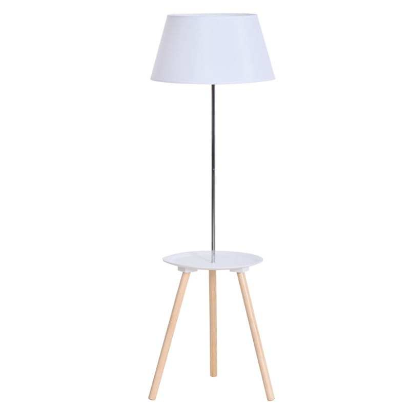 HOMCOM Modern Floor Lamp with Wood Legs Extra Shelf E26 Base for Living Room Bedroom