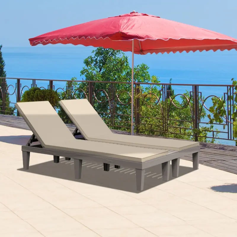 Outsunny Outdoor Patio Double Chaise Lounge Chair with 5-Level Adjustable Backrest, Zippered Cushions, & Modern Design